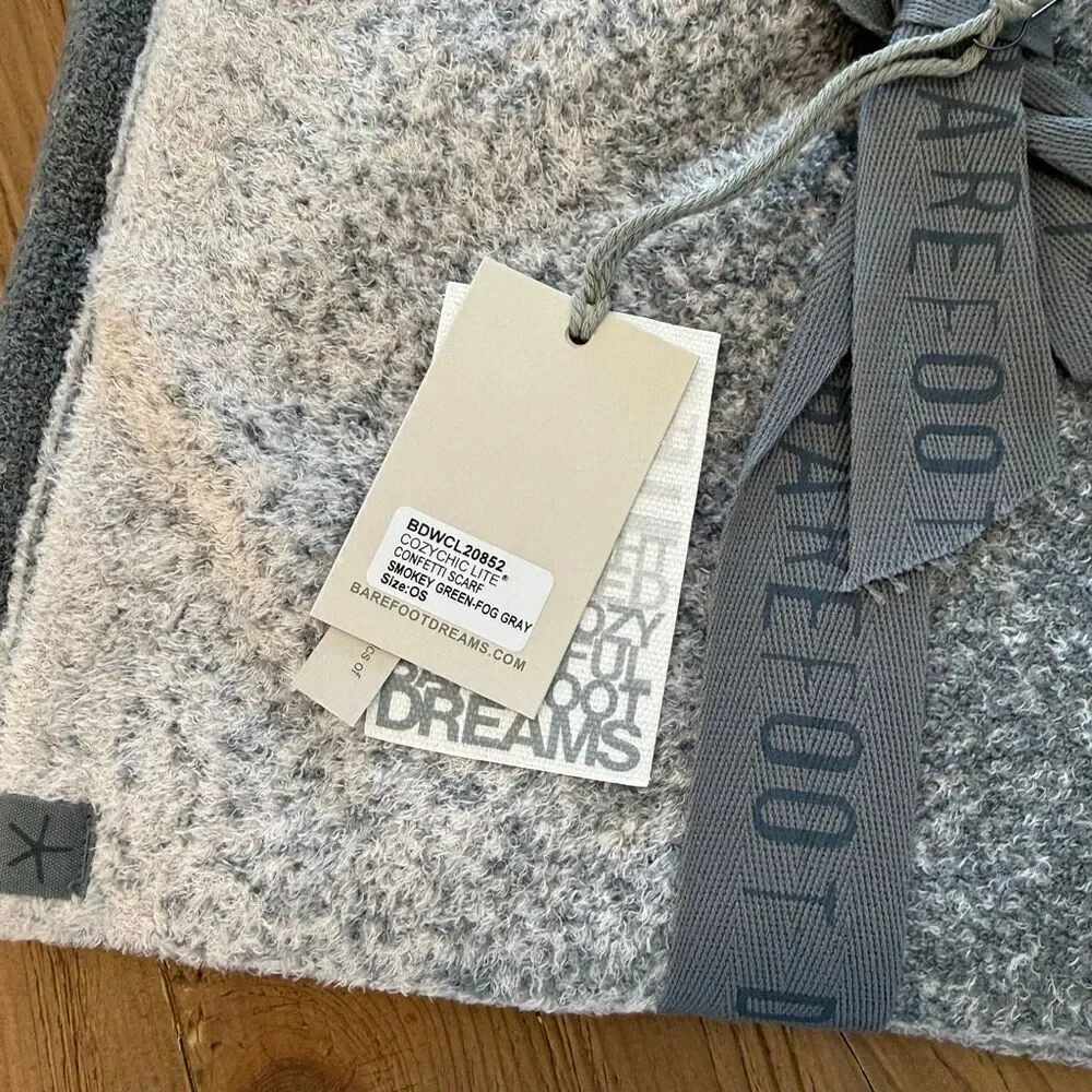 Barefoot Dreams confetti scarf new with tags Smokey green fog grey